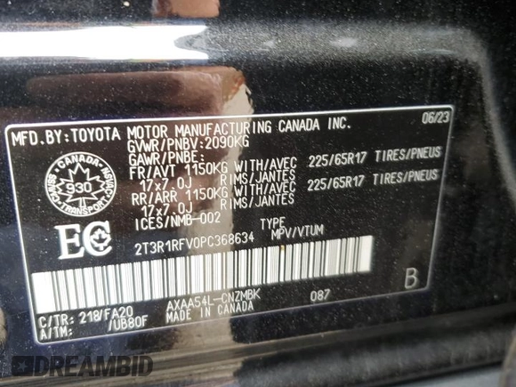 2023 Toyota RAV4 XLE с VIN 2T3R1RFV0PC368634, выставлен на аукционе Copart как лот 61980645 с пробегом 93 331 миль миль и Списание • Salvage title. История ставок и продаж доступна на DreamBid. Изображение 14.