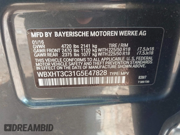2016 BMW X1 xDrive28i with VIN WBXHT3C31G5E47828, listed as a IAAI auction lot 42592338 with 91,927 mi miles and . Bid and sale history available at DreamBid. Image 9.