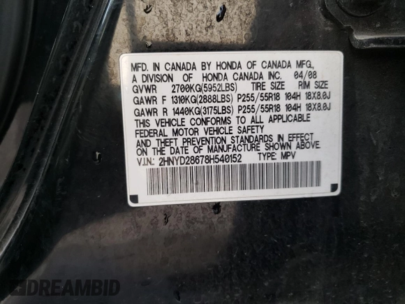 2008 Acura MDX Tech/Pwr Tail Gate with VIN 2HNYD28678H540152, listed as a Copart auction lot 78191294 with 203,515 mi miles and Clean Title. Bid and sale history available at carsss.com. Image 14.