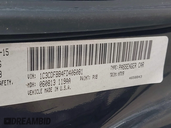 2015 Dodge Dart SXT with VIN 1C3CDFBB4FD406081, listed as a IAAI auction lot 42578324 with 167,523 mi miles and . Bid and sale history available at DreamBid. Image 9.
