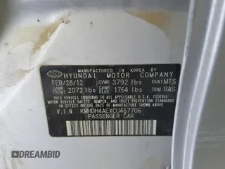 2012 Hyundai Elantra Limited with VIN KMHDH4AEXCU467706, listed as a Copart auction lot 57564845 with 112,065 mi miles and Salvage title. Bid and sale history available at DreamBid. Image 13.