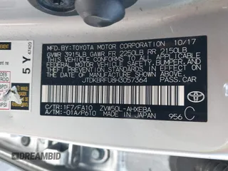2017 Toyota Prius Two with VIN JTDKBRFU8H3057364, listed as a IAAI auction lot 39968207 with 268,086 mi miles. Bid and sale history available at carsss.com. Image 9.