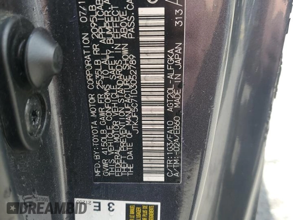 2013 Scion tC z VIN JTKJF5C71D3052789, wystawiony jako Copart lot #57482475 z przebiegiem 148 706 mil mil oraz Szkoda całkowita • Salvage title. Historia ofert i sprzedaży dostępna na DreamBid. Obrazek 12.
