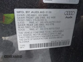 2008 Audi Q7 Premium z VIN WA1BY74L48D043933, wystawiony jako IAAI lot #42575156 z przebiegiem 201 994 mil mil oraz . Historia ofert i sprzedaży dostępna na DreamBid. Obrazek 9.