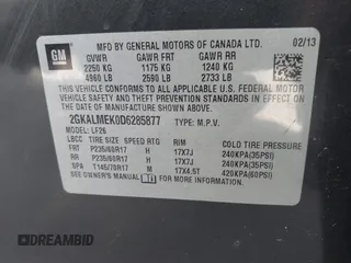 2013 GMC Terrain SLE with VIN 2GKALMEK0D6285877, listed as a IAAI auction lot 41892832 with 138,829 mi miles. Bid and sale history available at carsss.com. Image 9.
