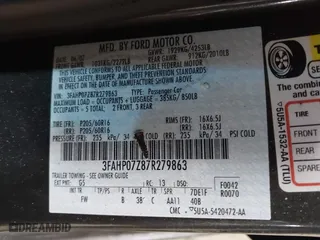 2007 Ford Fusion SE with VIN 3FAHP07Z87R279863, listed as a IAAI auction lot 41912611 with 197,703 mi miles. Bid and sale history available at carsss.com. Image 9.