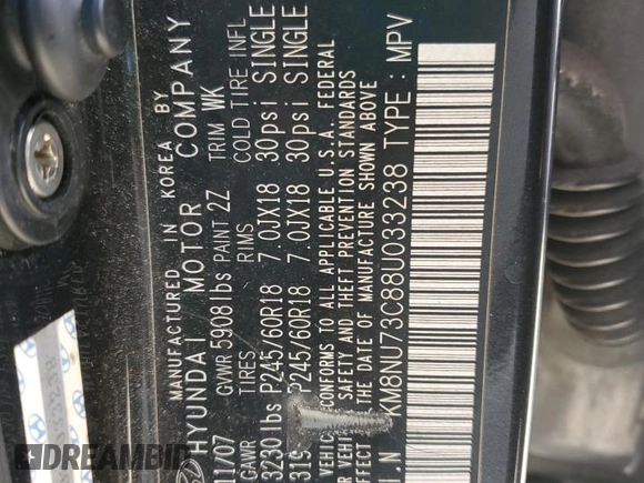 2008 Hyundai Veracruz GLS с VIN KM8NU73C88U033238, выставлен на аукционе Copart как лот 49709165 с пробегом 79 510 миль миль и Списание • Salvage title. История ставок и продаж доступна на DreamBid. Изображение 13.