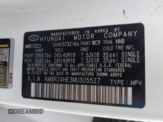 2021 Hyundai Palisade SEL z VIN KM8R24HE3MU305527, wystawiony jako IAAI lot #41890500 z przebiegiem 55 514 mil mil oraz . Historia ofert i sprzedaży dostępna na DreamBid. Obrazek 9.