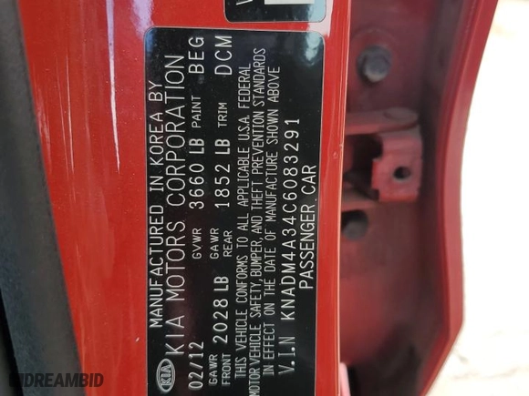 2012 Kia Rio LX with VIN KNADM4A34C6083291, listed as a Copart auction lot 47733355 with 101,323 mi miles and Clean Title. Bid and sale history available at carsss.com. Image 12.