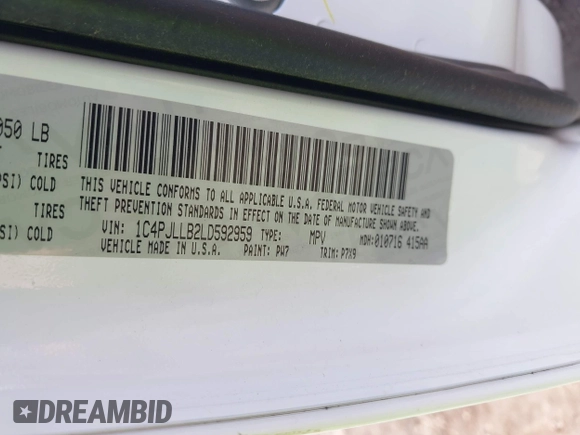 2020 Jeep Cherokee Latitude Plus with VIN 1C4PJLLB2LD592959, listed as a IAAI auction lot 42491266 with 74,609 mi miles and . Bid and sale history available at DreamBid. Image 9.