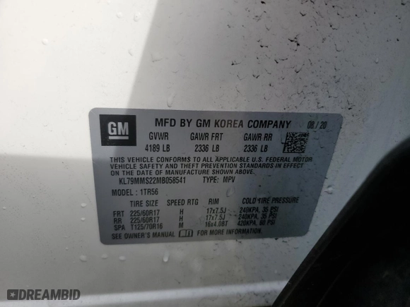 2021 Chevrolet TrailBlazer LS with VIN KL79MMS22MB058541, listed as a Copart auction lot 48895935 with 55,460 mi miles and Salvage Title. Bid and sale history available at carsss.com. Image 13.