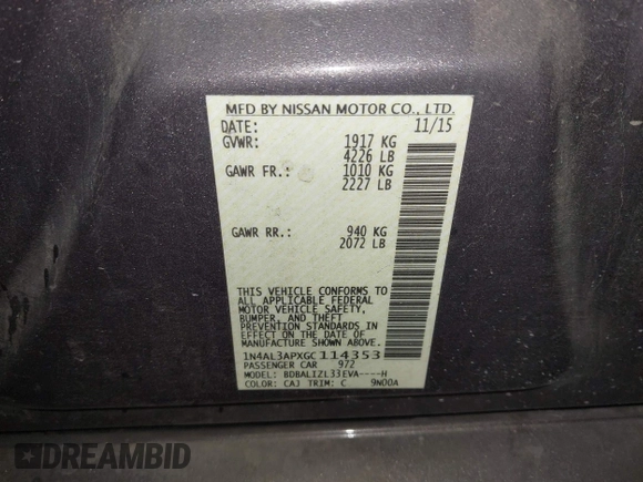 2016 Nissan Altima S with VIN 1N4AL3APXGC114353, listed as a IAAI auction lot 42057688 with 84,562 mi miles and . Bid and sale history available at carsss.com. Image 9.