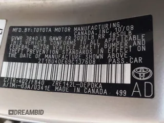 2009 Toyota Corolla с VIN 2T1BU40E69C137608, выставлен на аукционе IAAI как лот 42595416 с пробегом 290 492 миль миль и . История ставок и продаж доступна на DreamBid. Изображение 9.
