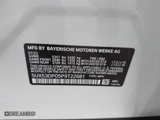 2023 BMW X3 xDrive30i with VIN 5UX53DP05P9T22681, listed as a IAAI auction lot 41646499 with 18,307 mi miles. Bid and sale history available at carsss.com. Image 9.
