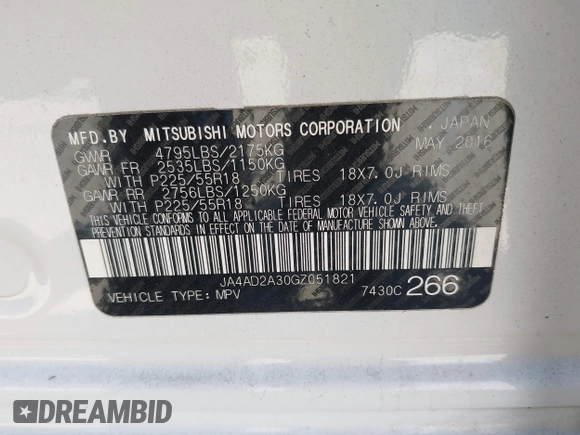 2016 Mitsubishi Outlander ES z VIN JA4AD2A30GZ051821, wystawiony jako IAAI lot #42283059 z przebiegiem 147 745 mil mil oraz . Historia ofert i sprzedaży dostępna na DreamBid. Obrazek 9.