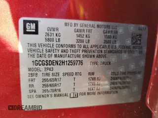 2017 Chevrolet Colorado 2WD Z71 with VIN 1GCGSDEN2H1259776, listed as a Copart auction lot 49303955 with 124,386 mi miles and Salvage title. Bid and sale history available at DreamBid. Image 14.