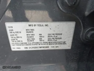 2021 Tesla Model Y Long Range with VIN 5YJYGDEE7MF083489, listed as a IAAI auction lot 41760136 with 79,613 mi miles. Bid and sale history available at carsss.com. Image 9.