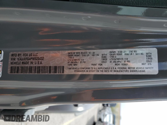 2023 Jeep Wrangler Rubicon with VIN 1C4JJXFG4PW523432, listed as a Copart auction lot 51642975 with 23,631 mi miles and Salvage title. Bid and sale history available at DreamBid. Image 12.