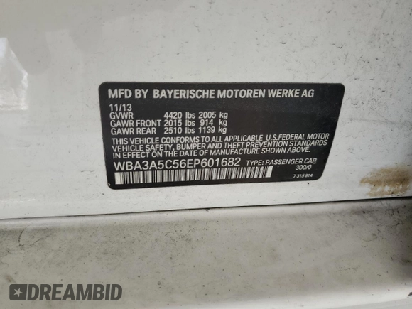 2014 BMW 3 Series 328i with VIN WBA3A5C56EP601682, listed as a Copart auction lot 51740235 with 120,323 mi miles and Salvage Title. Bid and sale history available at carsss.com. Image 12.