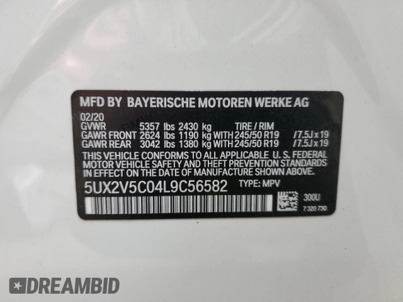 2020 BMW X4 M40i z VIN 5UX2V5C04L9C56582, wystawiony jako Copart lot #72743394 z przebiegiem 44 351 mil mil oraz Nie do naprawy • Non repairable. Historia ofert i sprzedaży dostępna na DreamBid. Obrazek 13.