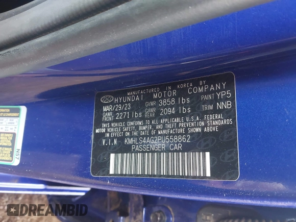 2023 Hyundai Elantra SEL z VIN KMHLS4AG2PU558862, wystawiony jako IAAI lot #42248662 z przebiegiem 69 025 mil mil oraz . Historia ofert i sprzedaży dostępna na DreamBid. Obrazek 9.