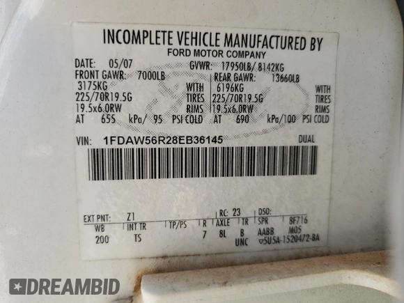 2008 Ford F-550 XL with VIN 1FDAW56R28EB36145, listed as a Copart auction lot 82134094 with Not Provided miles and Clean Title. Bid and sale history available at carsss.com. Image 12.