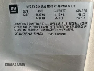 2007 Buick LaCrosse CX with VIN 2G4WC582471225603, listed as a Copart auction lot 54840425 with 188,468 mi miles and Salvage title. Bid and sale history available at DreamBid. Image 14.