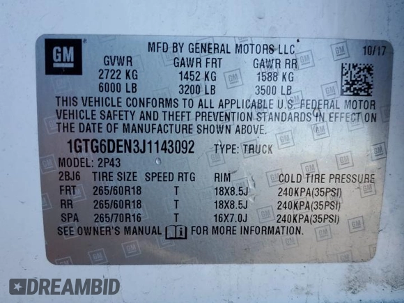 2018 GMC Canyon 4WD SLT z VIN 1GTG6DEN3J1143092, wystawiony jako Copart lot #46322305 z przebiegiem 64 599 mil mil oraz Szkoda całkowita • Salvage title. Historia ofert i sprzedaży dostępna na DreamBid. Obrazek 12.