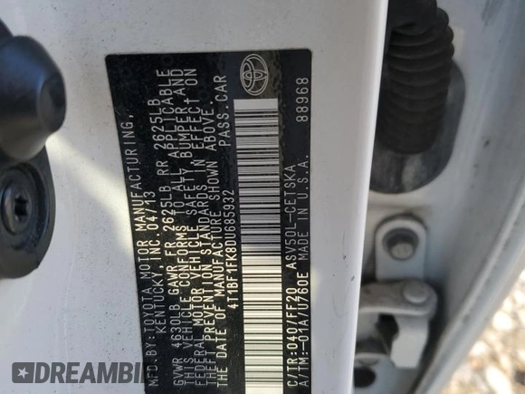 2013 Toyota Camry L with VIN 4T1BF1FK8DU685932, listed as a Copart auction lot 87695995 with 125,930 mi miles and Salvage Title. Bid and sale history available at DreamBid. Image 14.