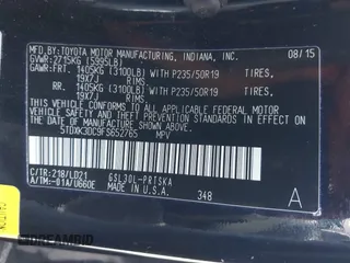 2015 Toyota Sienna SE with VIN 5TDXK3DC9FS652765, listed as a IAAI auction lot 41723922 with 105,679 mi miles. Bid and sale history available at carsss.com. Image 9.