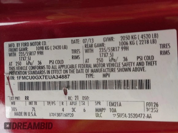 2014 Ford Escape SE with VIN 1FMCU0GX7EUA34887, listed as a IAAI auction lot 41708754 with 156,656 mi miles. Bid and sale history available at carsss.com. Image 9.