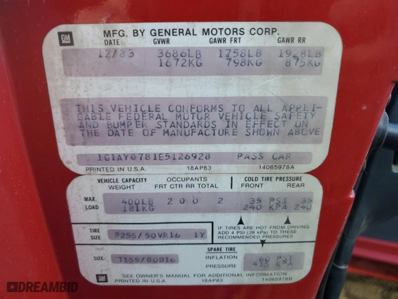 1984 Chevrolet Corvette with VIN 1G1AY0781E5126928, listed as a Copart auction lot 46899775 with 110,604 mi miles and Clean Title. Bid and sale history available at carsss.com. Image 12.