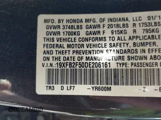 2013 Honda Civic LX with VIN 19XFB2F50DE206161, listed as a IAAI auction lot 41773555 with 165,733 mi miles and . Bid and sale history available at DreamBid. Image 9.