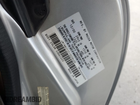 2001 Mazda MX-5 Miata z VIN JM1NB353510208400, wystawiony jako Copart lot #54516515 z przebiegiem 148 198 mil mil oraz Czysty tytuł • Clean title. Historia ofert i sprzedaży dostępna na DreamBid. Obrazek 12.
