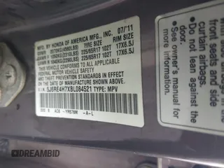 2011 Honda CR-V EX-L with VIN 5J6RE4H7XBL084521, listed as a IAAI auction lot 41498386 with 1 mi miles. Bid and sale history available at carsss.com. Image 9.