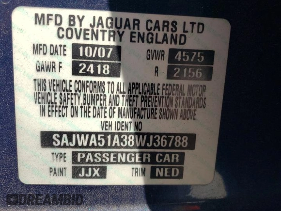 2008 Jaguar X-Type z VIN SAJWA51A38WJ36788, wystawiony jako Copart lot #73103604 z przebiegiem 192 416 mil mil oraz Szkoda całkowita • Salvage title. Historia ofert i sprzedaży dostępna na DreamBid. Obrazek 14.