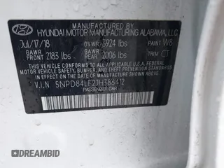 2018 Hyundai Elantra SEL with VIN 5NPD84LF2JH386412, listed as a IAAI auction lot 41996265 with 99,533 mi miles and . Bid and sale history available at DreamBid. Image 9.