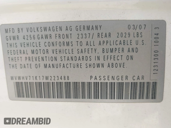 2007 Volkswagen GTI с VIN WVWHV71K17W223488, выставлен на аукционе IAAI как лот 42361082 с пробегом 195 698 миль миль и . История ставок и продаж доступна на DreamBid. Изображение 9.