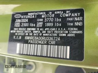 2024 Hyundai Venue Limited with VIN KMHRC8A30RU336724, listed as a Copart auction lot 57393955 with 19,073 mi miles and Salvage title. Bid and sale history available at DreamBid. Image 13.