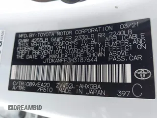 2021 Toyota Prius LE z VIN JTDKAMFP3M3187644, wystawiony jako IAAI lot #42443171 z przebiegiem 126 977 mil mil oraz . Historia ofert i sprzedaży dostępna na DreamBid. Obrazek 9.