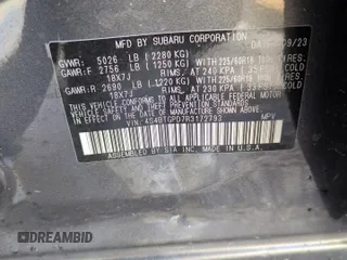 2024 Subaru Outback Touring XT with VIN 4S4BTGPD7R3172793, listed as a Copart auction lot 45950715 with 6,712 mi miles and Salvage title. Bid and sale history available at DreamBid. Image 12.