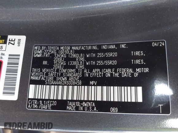 2024 Lexus TX with VIN 5TDAAAA62RS008458, listed as a IAAI auction lot 41619436 with 7,694 mi miles. Bid and sale history available at carsss.com. Image 9.