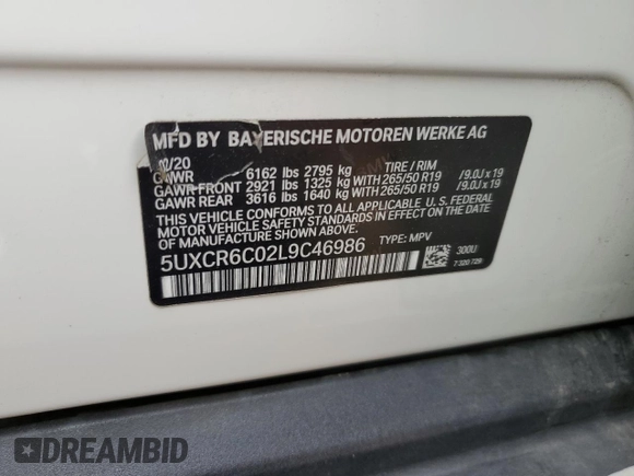 2020 BMW X5 xDrive40i z VIN 5UXCR6C02L9C46986, wystawiony jako Copart lot #59624005 z przebiegiem Nie podano mil oraz Szkoda całkowita • Salvage title. Historia ofert i sprzedaży dostępna na DreamBid. Obrazek 13.