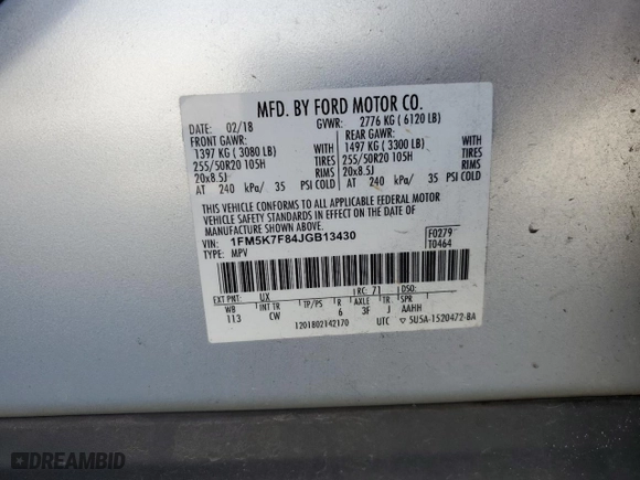2018 Ford Explorer Limited with VIN 1FM5K7F84JGB13430, listed as a Copart auction lot 47931845 with 156,426 mi miles and Salvage Title. Bid and sale history available at carsss.com. Image 13.