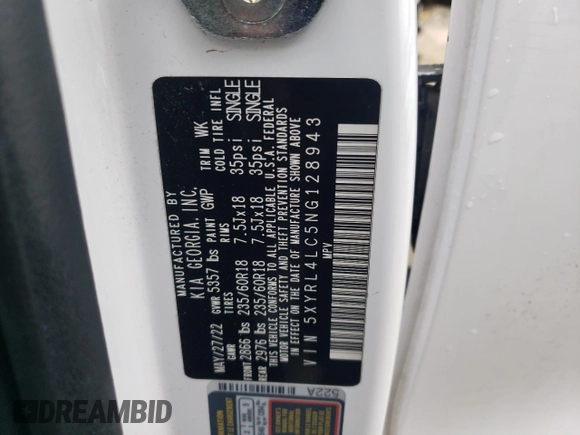 2022 Kia Sorento S with VIN 5XYRL4LC5NG128943, listed as a Copart auction lot 44909715 with 112,427 mi miles and Salvage Title. Bid and sale history available at carsss.com. Image 16.