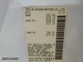 2016 Nissan Altima 2.5 S with VIN 1N4AL3AP0GN318843, listed as a Copart auction lot 52160825 with 143,502 mi miles and Salvage Title. Bid and sale history available at carsss.com. Image 14.