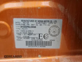 2018 Nissan Note SV с VIN 3N1CE2CP6JL369388, выставлен на аукционе Copart как лот 60912895 с пробегом 187 693 миль миль и Чистый • Clean title. История ставок и продаж доступна на DreamBid. Изображение 12.