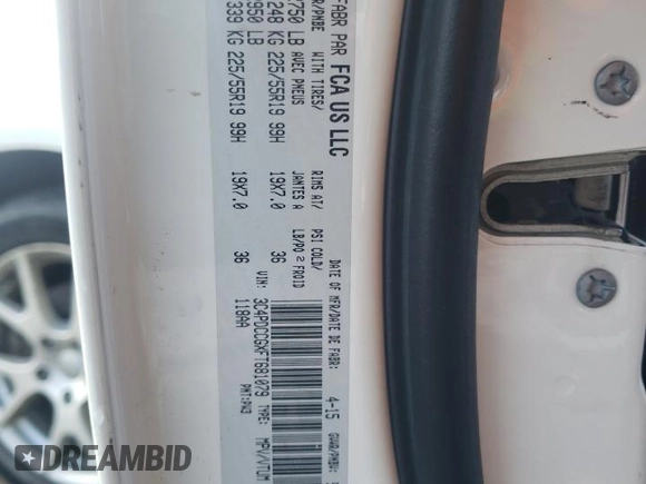 2015 Dodge Journey SXT with VIN 3C4PDCCGXFT681079, listed as a Copart auction lot 46429805 with 104,767 mi miles and Salvage title. Bid and sale history available at DreamBid. Image 12.