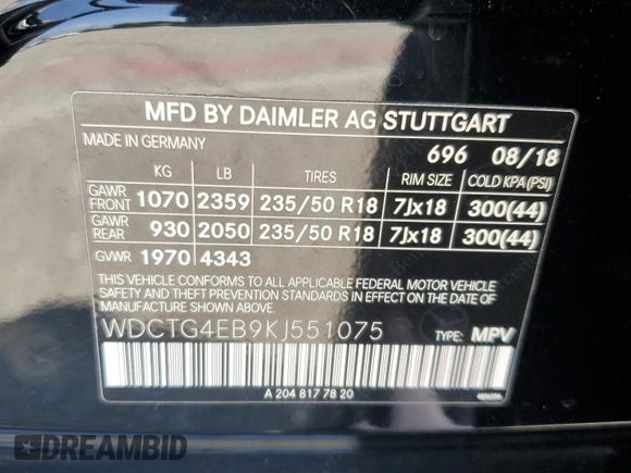 2019 Mercedes-Benz GLA 250 z VIN WDCTG4EB9KJ551075, wystawiony jako Copart lot #56349395 z przebiegiem 70 922 mil mil oraz Szkoda całkowita • Salvage title. Historia ofert i sprzedaży dostępna na DreamBid. Obrazek 13.