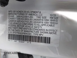 2023 Honda Passport TrailSport с VIN 5FNYF8H62PB043341, выставлен на аукционе IAAI как лот 42410337 с пробегом 20 695 миль миль и . История ставок и продаж доступна на DreamBid. Изображение 9.
